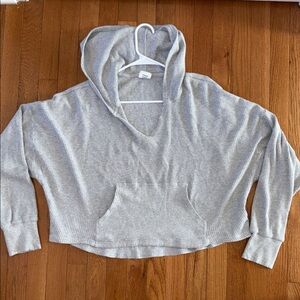 Aerie Heather Gray Waffle Knit Hooded Top Size Medium Cropped